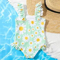 2024 Summer New Toddler Newborn Baby Girls Sunflower Printing One Piece Swimsuit Swimwear Bikini Beachwear Bathing Suit 1-5T 2