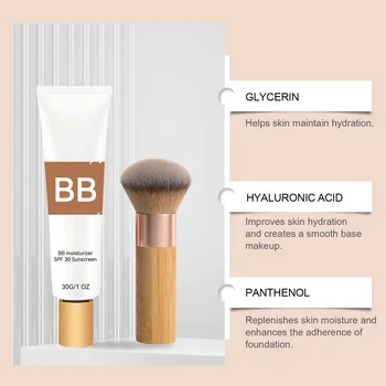 SPF 30 Tinted Moisturizer BB Cream with Hyaluronic Acid Hydrating Skin Tint Natural Glow Foundation & Eco Brush Face Makeup 1