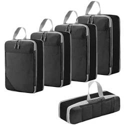 Compact Waterproof Travel Organizer Bag with Foldable Compressible Packing Cubes (5PCS Black)