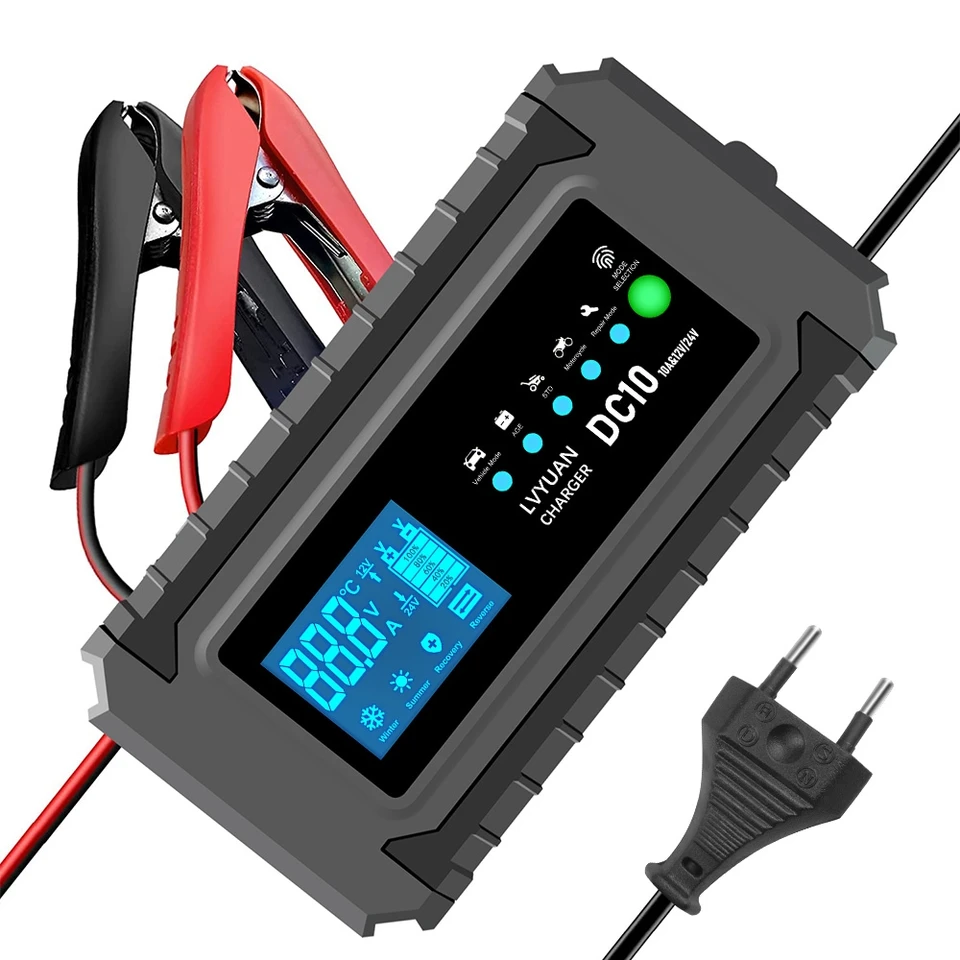 Smart 10Amp Battery Charger with LCD Display