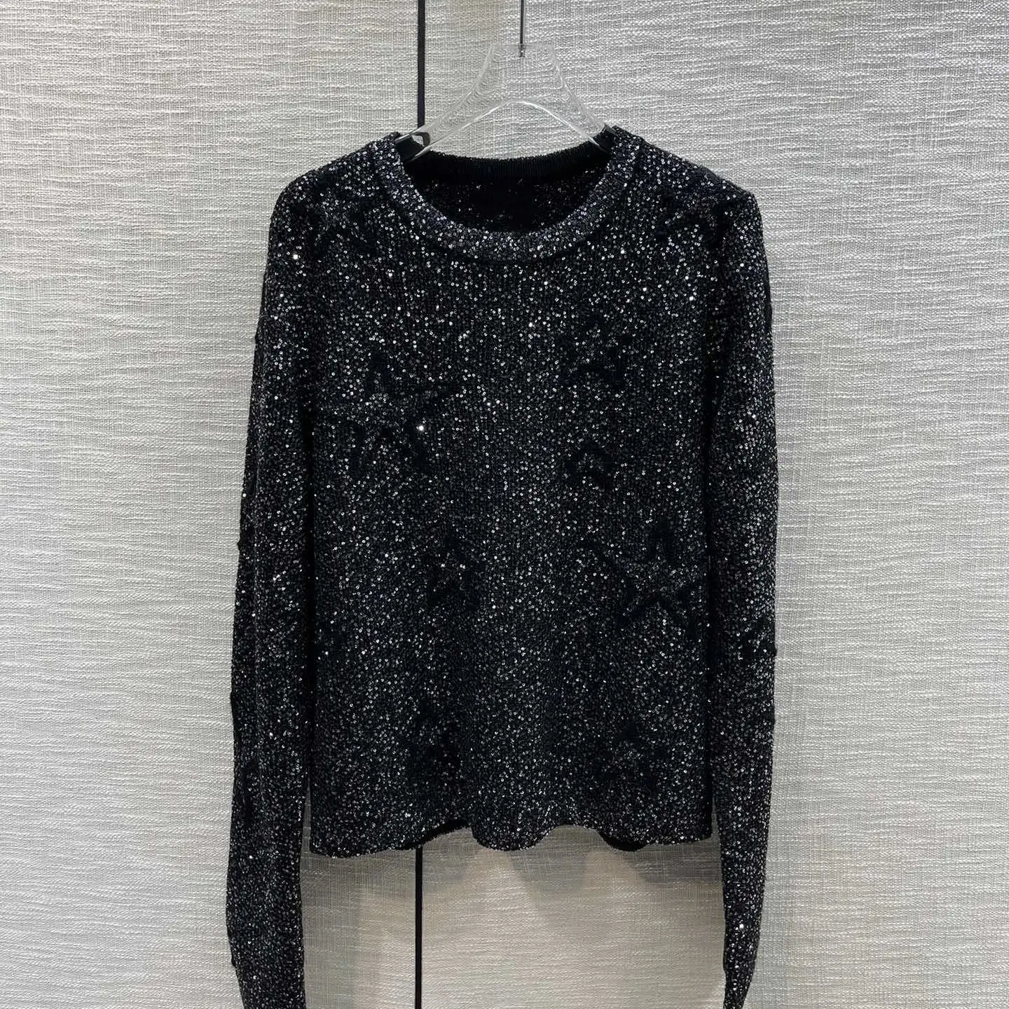 

News Black O-neck Sweater For Woman Fashion Design Pullover Warm Casual Pulls Jumpers Shirts Stars Beading 100% Wool Sweaters