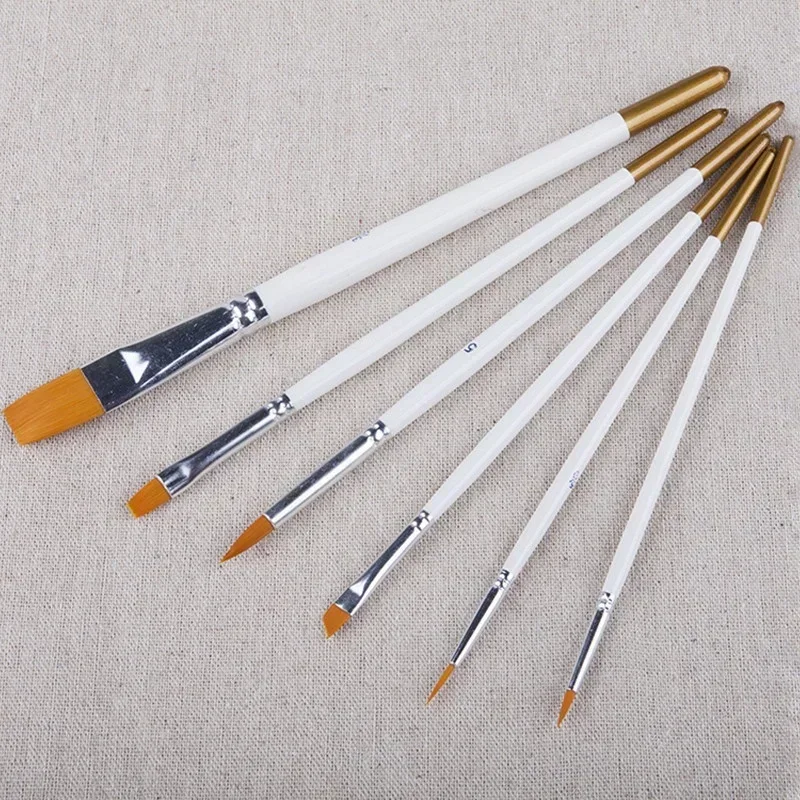 6pcs/set Painting Brush Oil Paint Nylon Hair Water Color Acrylics Art Set Supplies Oil Painting Brushes School Stationery