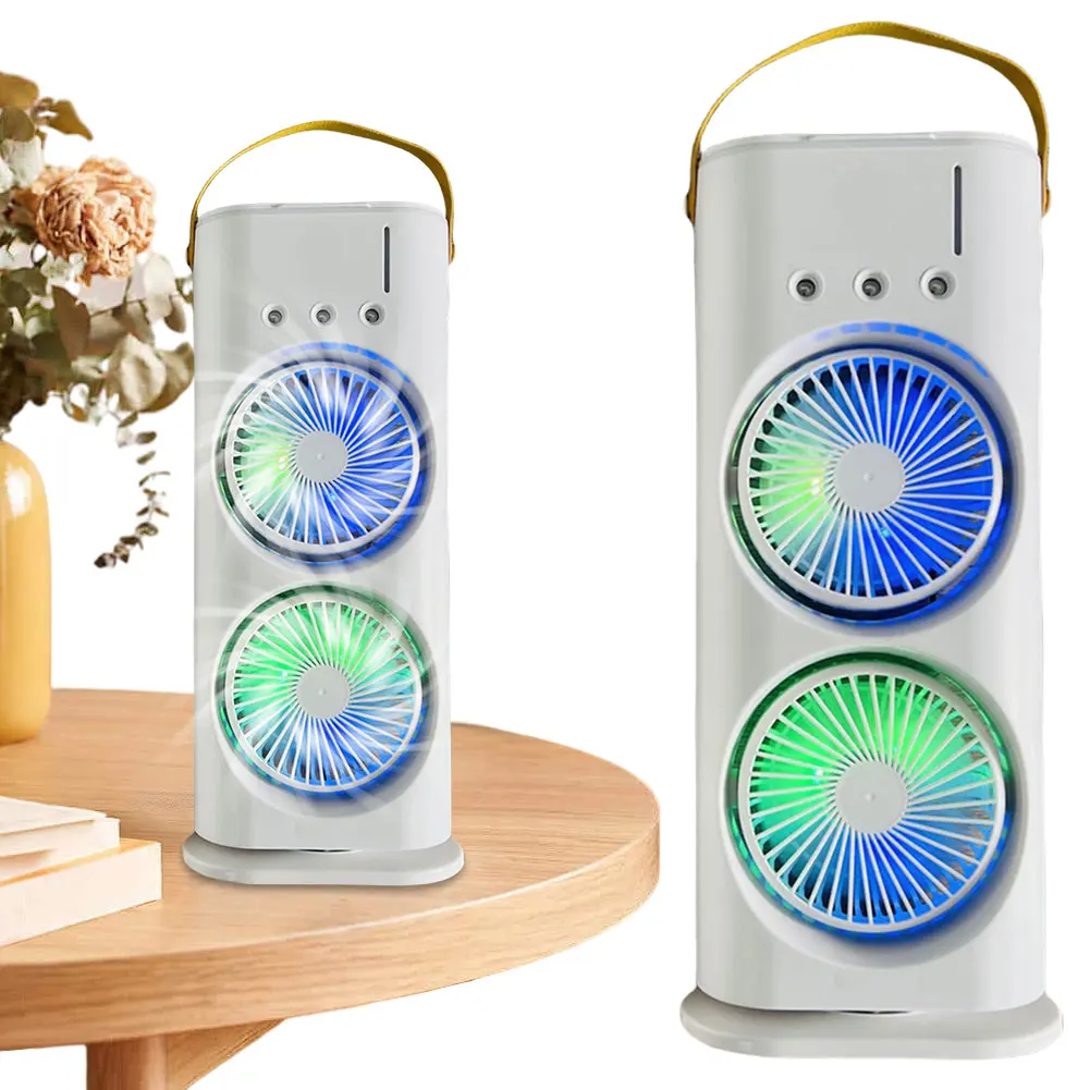 

Double-Headed Spray Air Conditioner Fan 3 Speeds Rechargeable/USB Desk Air Cooler Night Light for Office Home