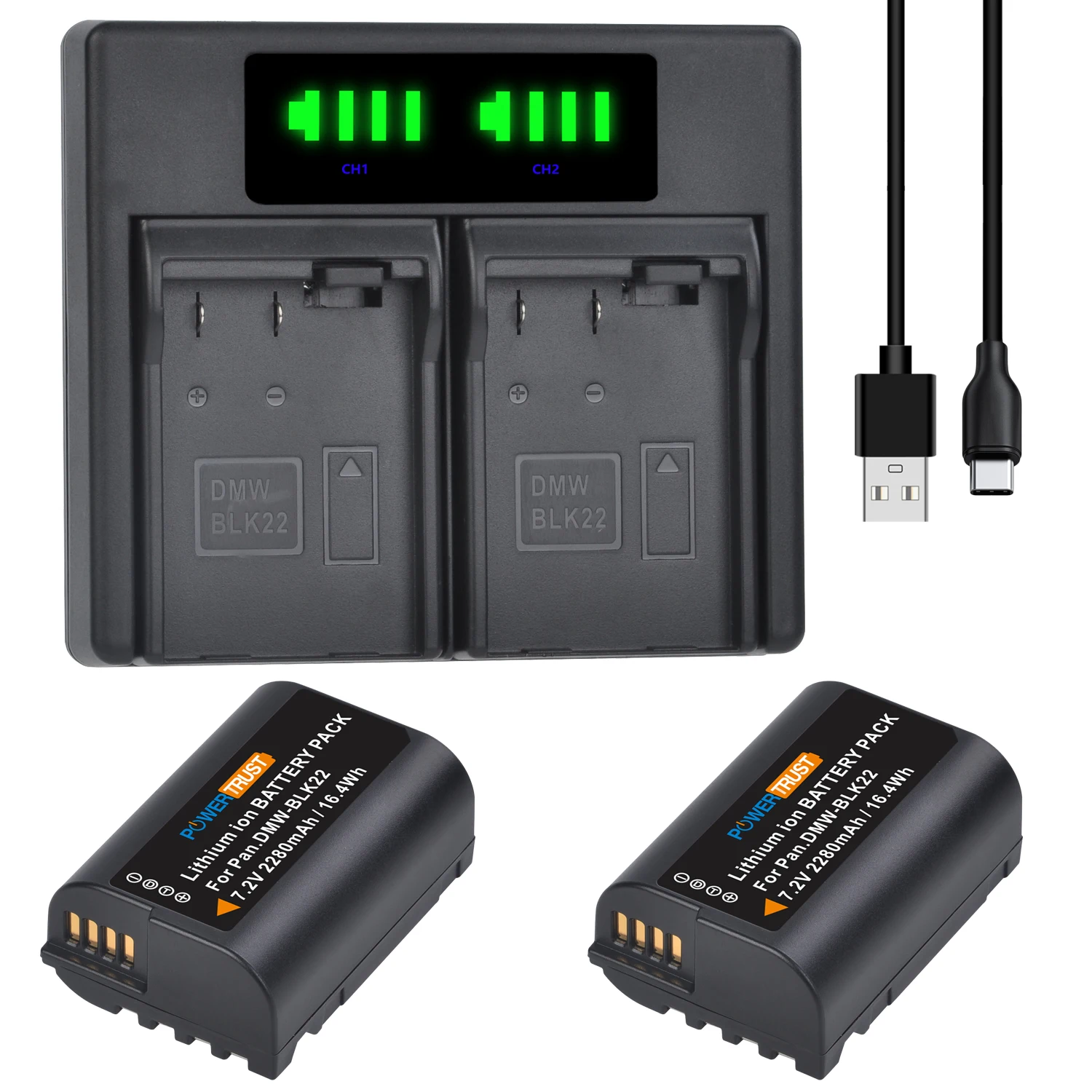 2280Mah Dmw-Blk22 Bateria Dmw Blk22 Batteria + Led Doppio Caricatore Per Accessori Per Fotocamere Panasonic Lumix Dc-S5 Dc-S5K