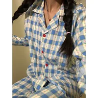 Autumn and Winter Women Nightwear Plaid Rose Striped Long Sleeve Trousers Pajamas Loungewear Plus Size Two-Piece Set Sleepwear - Image 2