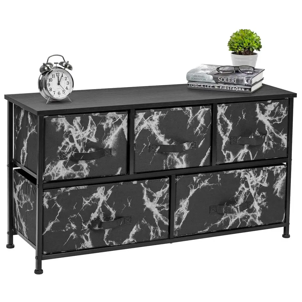 5 Drawer Storage Chest Organizer Marble Pattern Fabric Drawers Lightweight Lightweight Design Home Office Bedroom Living Room 2