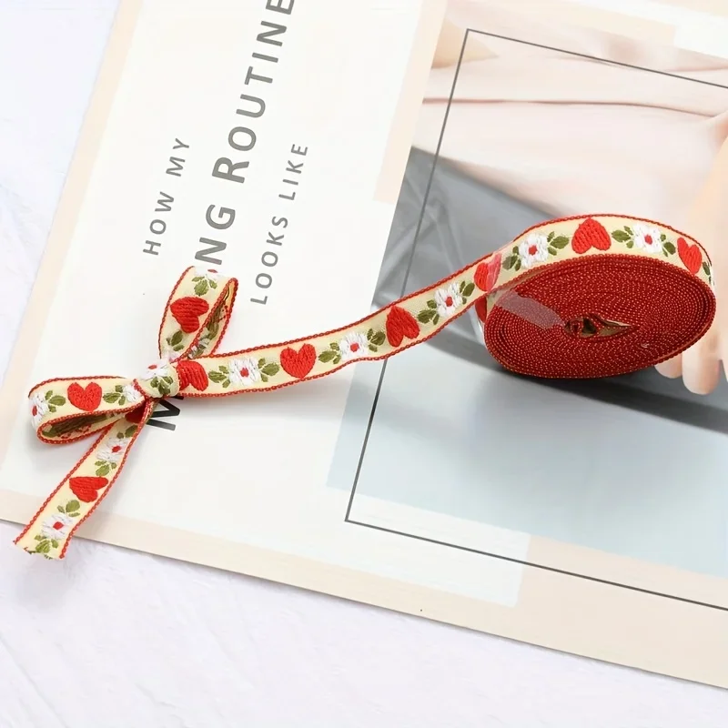 1pc 1m Jacquard Embroidery Webber Ribbon, DIY Handmade Bow Hair Accessories, Headgear Material, Gift Wrap Fabric