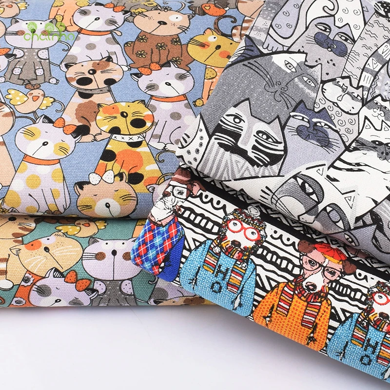 Chainho,Cotton Canvas Fabric,Handmade Sewing & Quilting Cloth,Cartoon Series,Sofa,Curtain,Bag,Cushion Material,3 Size,CF23