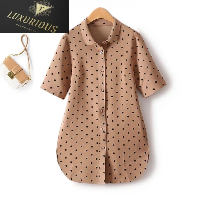 

Shirts And Blouses 2023 Classic Single Breasted Cardigan Wave Point Air Cotton Polo Collar Mid Length Straight Female T-shirts