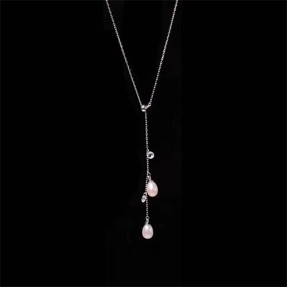 

DIY Pearl Accessories S925 Silver Chain Empty Support Adjustable Double Bead Pendant with Silver Chain Fit 6-8mm Oval L029