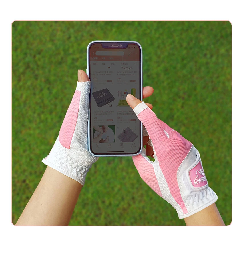 GVOVLVF1 Pair Golf Gloves for Women Half 1/3 Finger Soft Leather Breathable Extra Grip Accessories Fit Ladies Girls Sport