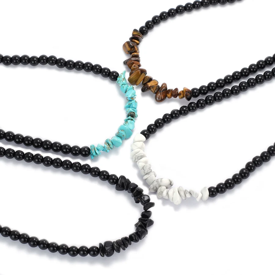 Men Short Necklace with Howlite Tiger Eyes Stone for Meditation
