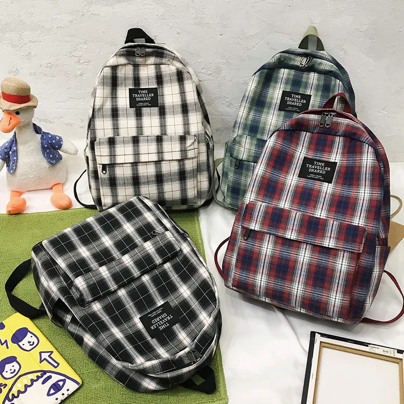 Japanese Plaid Backpack Women Korean 