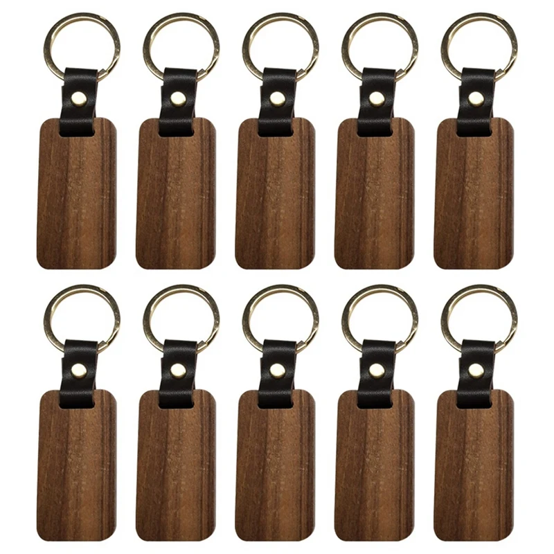 

10Pcs Wooden Keychain Rectangular Collectible Key Ring Car Bag Hanging Pendant Painting Crafts Cute Keychain