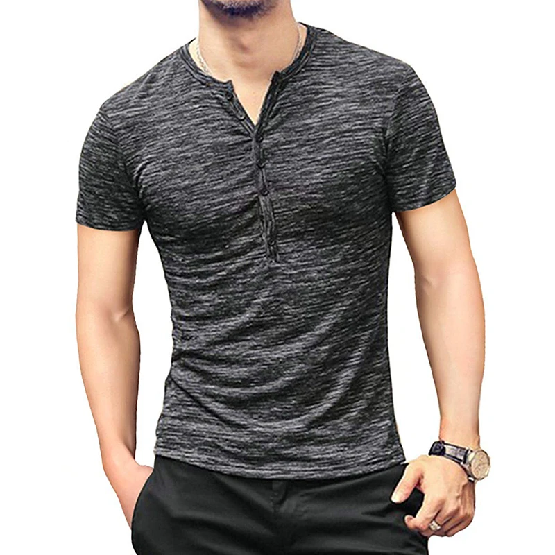

Fashion Men's Stylish T-shirt Summer Casual T-shirt Tops Men's Clothing Short-sleeved Henry Neck Slim Tee Shirt Clothing Men