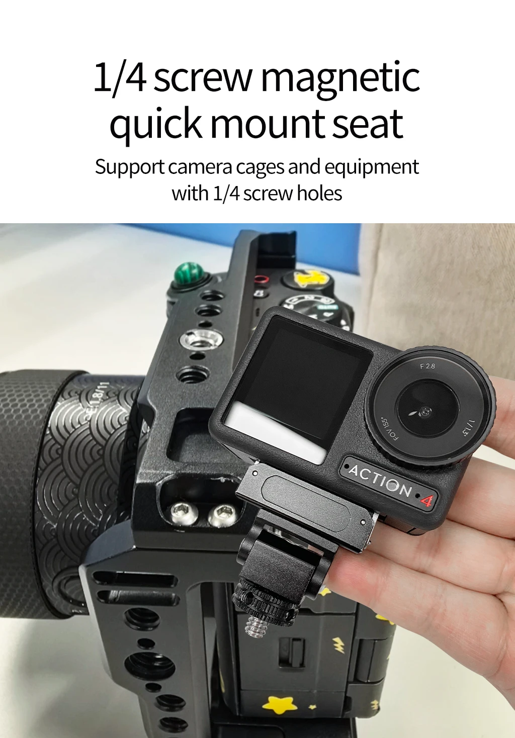 Für DJI Action 5 PRO 4 3 2 Quick Release Magnetische Basis Kamera Ständer Halter Schnelle Installation Halterung Verstellbare Halterung 1/4 "Schraube – Detail 2