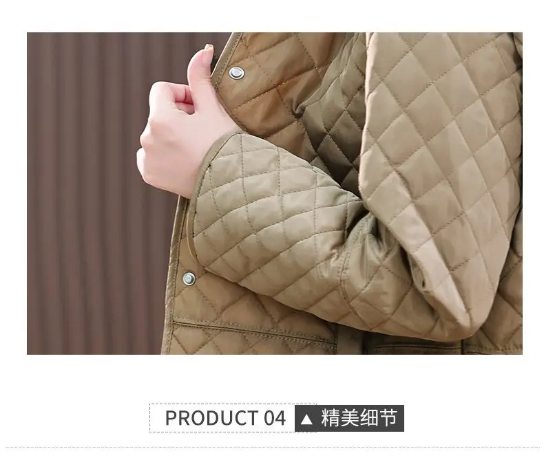 Autumn Winter Women Midi Plaid Quilted Coats Fashion Female Korean Clothing New Solid Casual Thicken Warm Long Sleeve Jackets