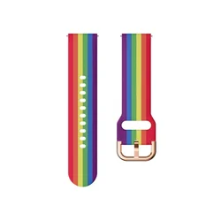 Colorful Silicone Sport Band Wristband Bracelet - Soft, Durable, and Adjustable for 22mm watchband (5 Rainbow Color)