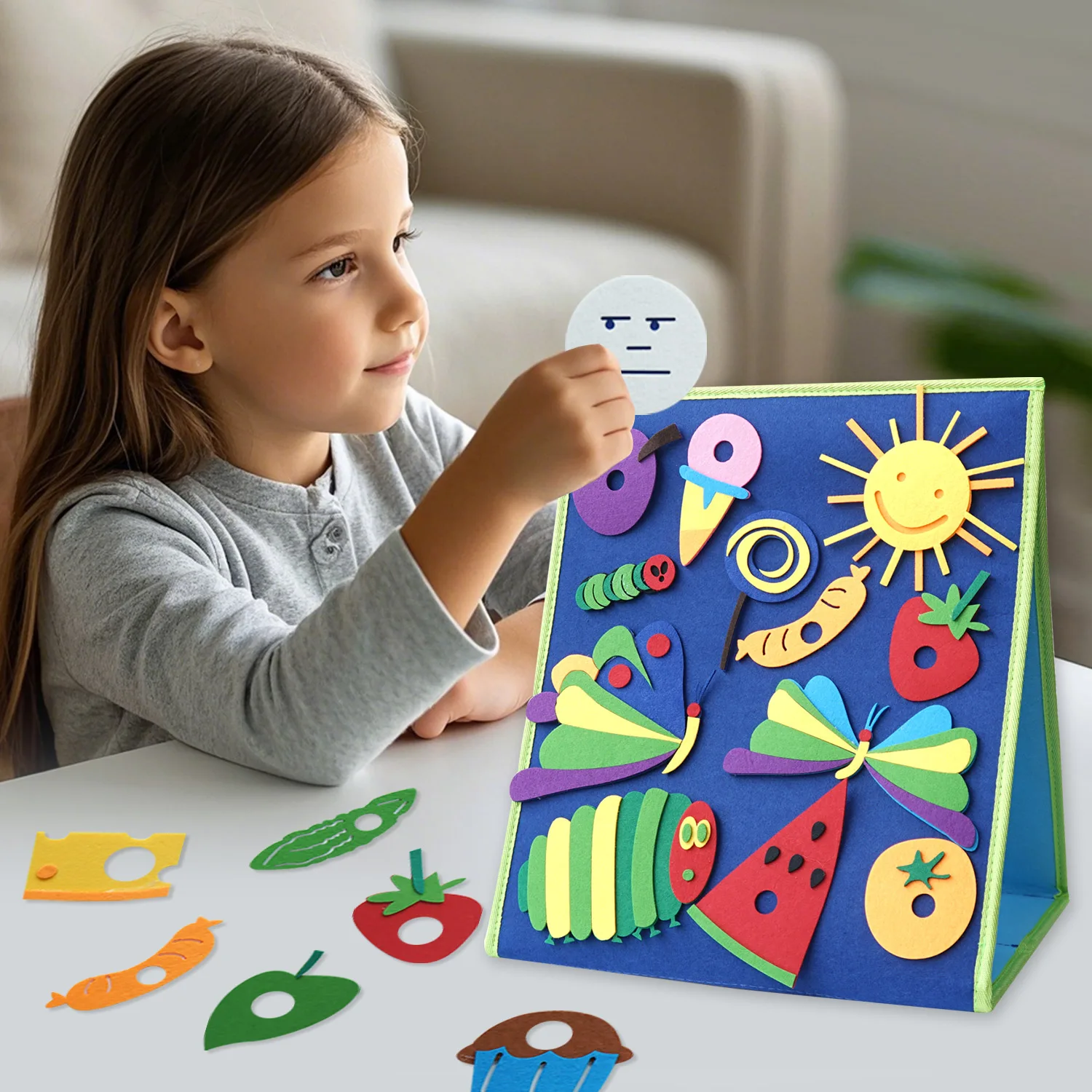 Foldable felt display board, picture book teaching story board, suitable for interactive education of children in home school