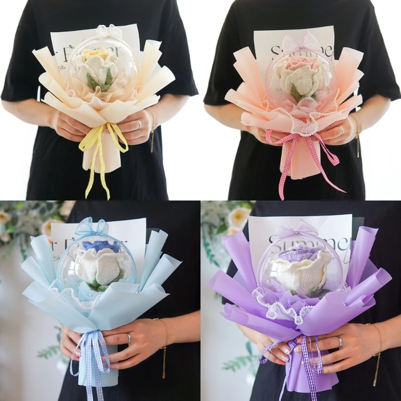 

Finished Yarn Hand Crochet Bouquet Mixed Knitted Flower Artificial Flowers 69HF