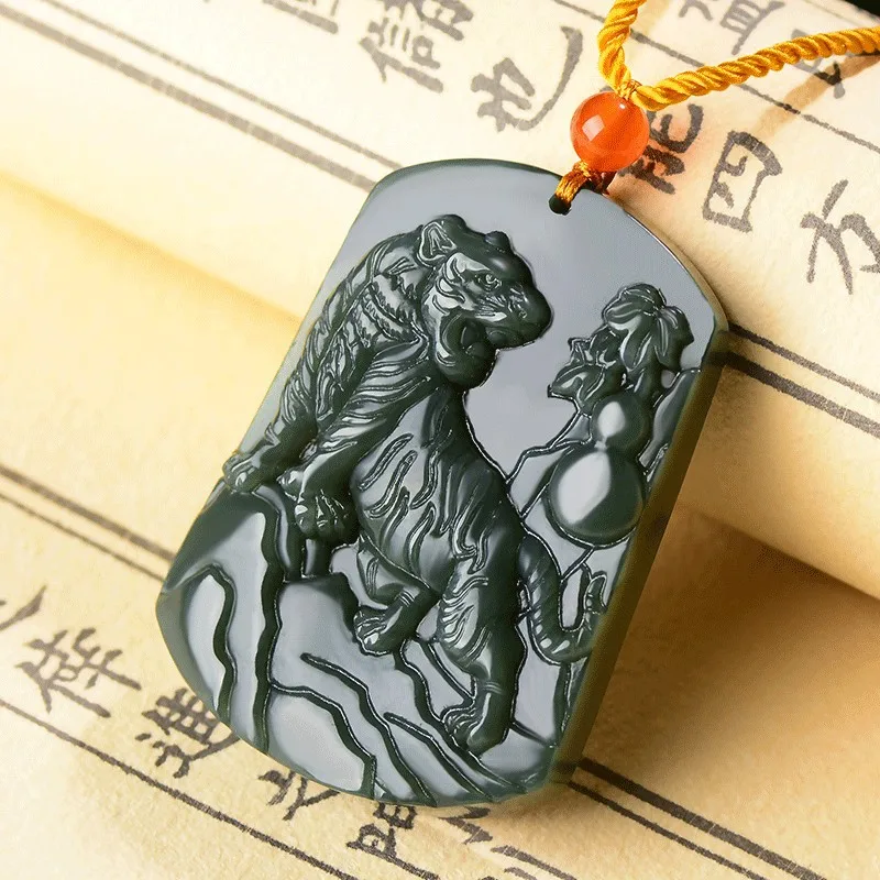 Xinjiang Hetian Jade Jade Zodiac Tiger Pendant Men's and Women's Mountainous Tiger Popular Sweater Chain Jewelry