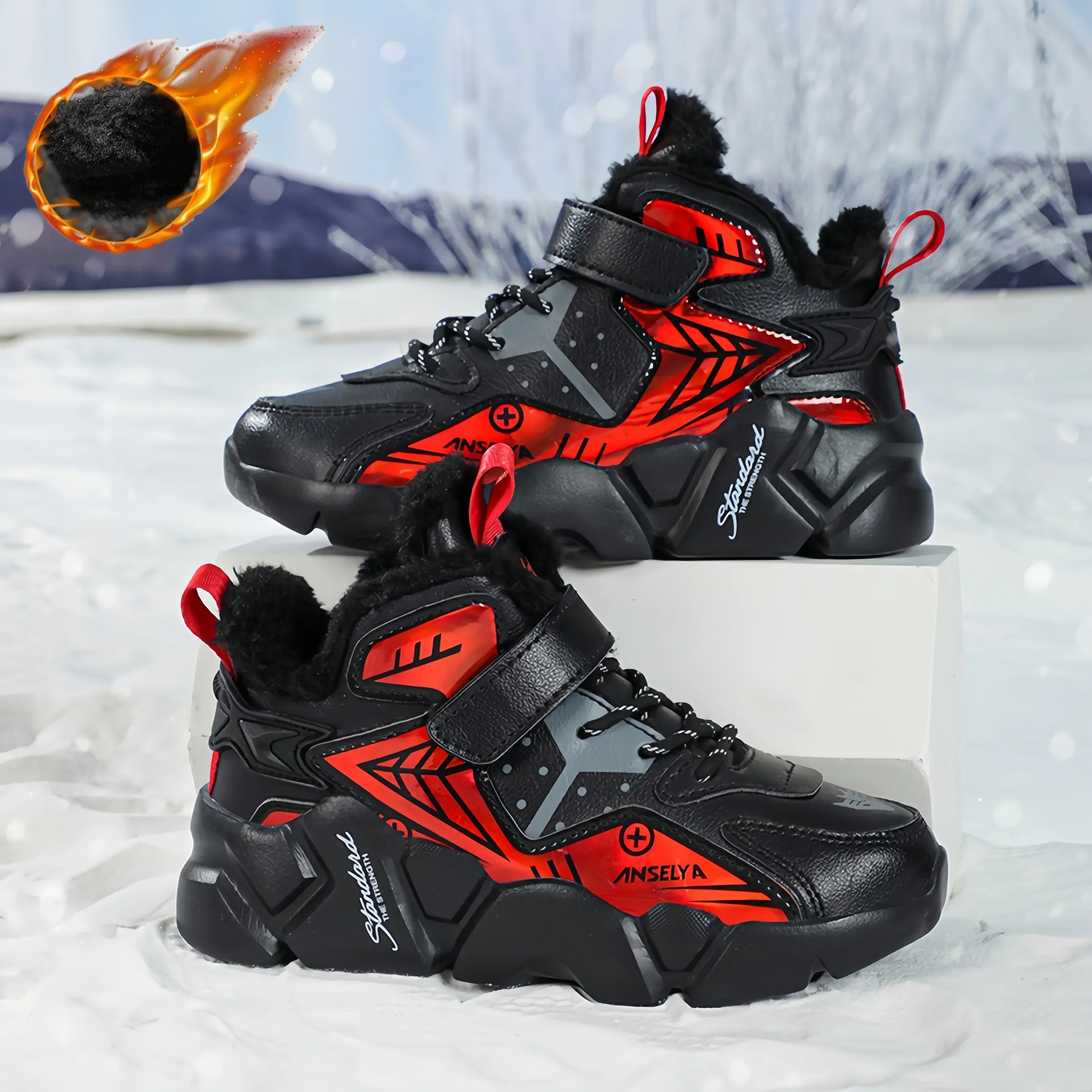 شتاء جديد أحذية الأطفال أحذية رياضية جلدية طالب الثاني القطن + كبير القطن العملي في الهواء الطلق أحذية كرة السلة للأولاد