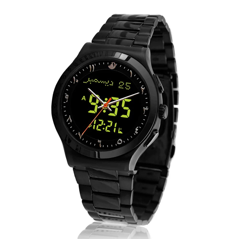 아잔 타임 워치, 아랍 다이얼, 블랙 색상, ALFAJR SHURQ ALZUHR ALASR MAGRIB 및 ALISHA 알람 ...