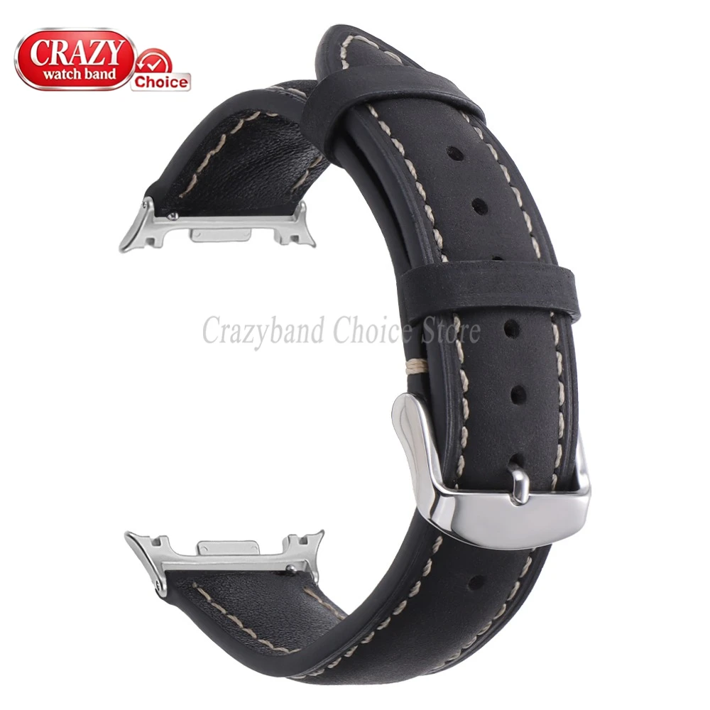 Premium No-Gap Leather Watch Strap - Unisex Design with Metal Accents