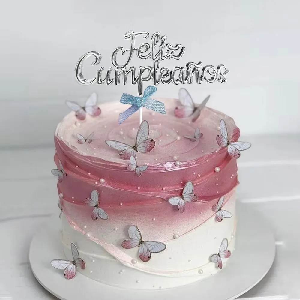 Golden Spanish Feliz Cumplieanos Cake Topper for Birthday Party
