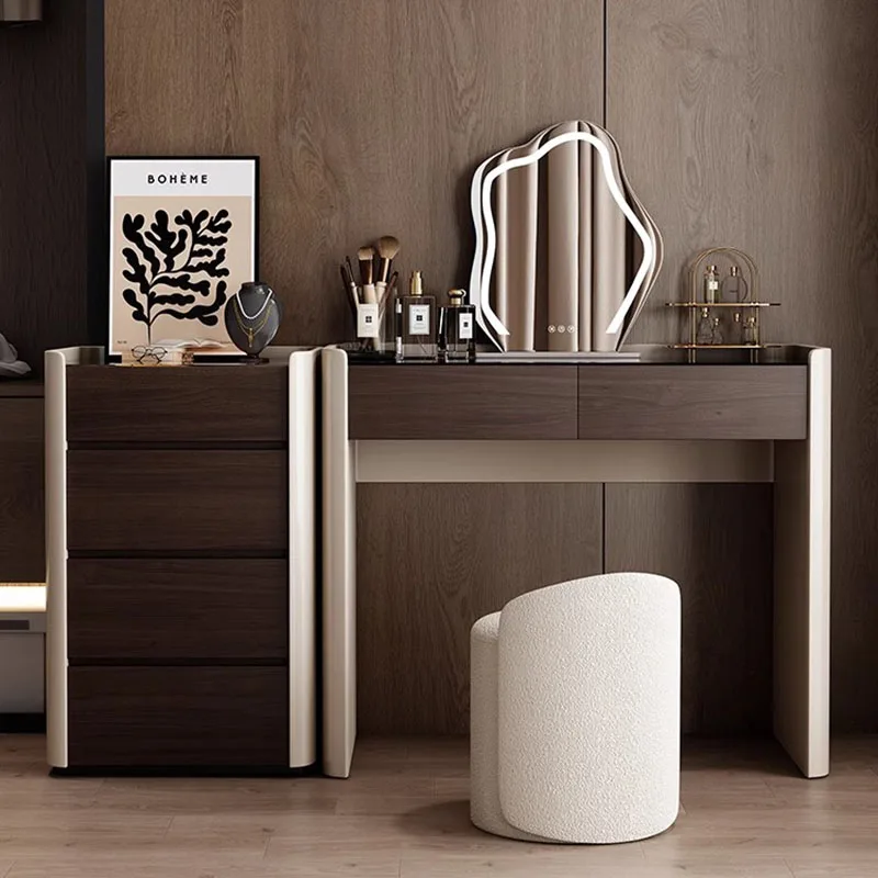 Brown Organizer Specchio Da Toeletta Led Light Drawer Camera Da Letto Tavolo Da Trucco Vanity Storage Tavolo Da Rucco Mobili Per La Casa