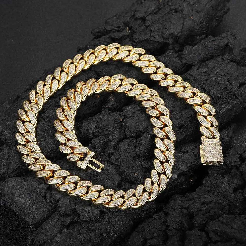 

Hiphop 12mm Iced 3A Zircon Cuban Link Necklace for Men Punk Jewelry 18k Gold Plated Miami Bling CZ Chain Necklaces Party Gift