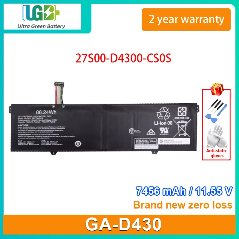 

UGB Новый аккумулятор для ноутбука Gigabyte GA-D430 27S00-D4300-CS0S 11,55 V 7456mAh 88.24Wh