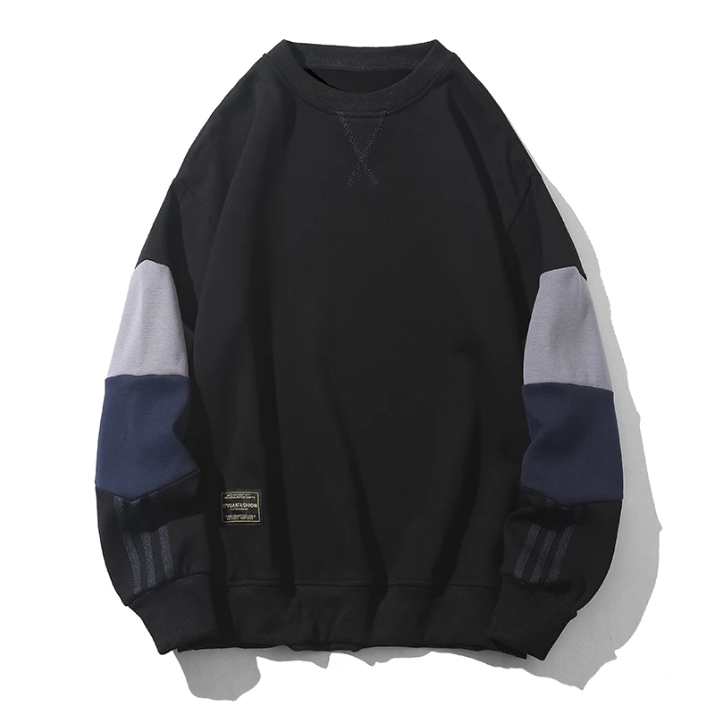 Spring Autumn Men's Contrasting Pullover Round Neck Striped Screw Thread Patchwork Long Sleeve Sports Hoodies Casual Tops