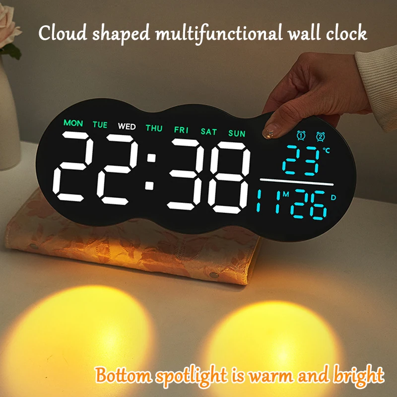 Multifunctional Digital Wall Clock With Bottom Spotlight Remote Control Wall Mounted Alarm Clock With Timing Function Dual Alarm