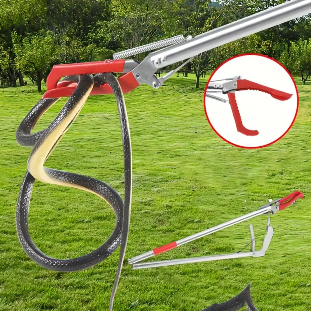 1.5M Foldable Snake Tongs Snake Hook Catcher Wide Jaw Stainless Steel Pick Up Tool Garbage Clip To Catch Loach Crab Rubbish Clip