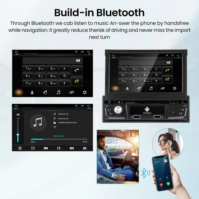 Hkity Autoradio Bluetooth 1 din avec Écran Rétractable 7 Pouces Écran  Tactile Poste Radio Voiture Auto
