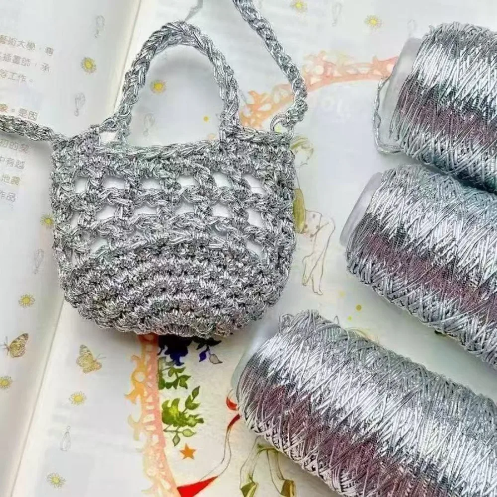 200g 아름답고 반짝이는 린넨 금은색 실크 실 크로셰 손뜨개 얇은 바느질 실 여름용 시원한 가디건 케이프