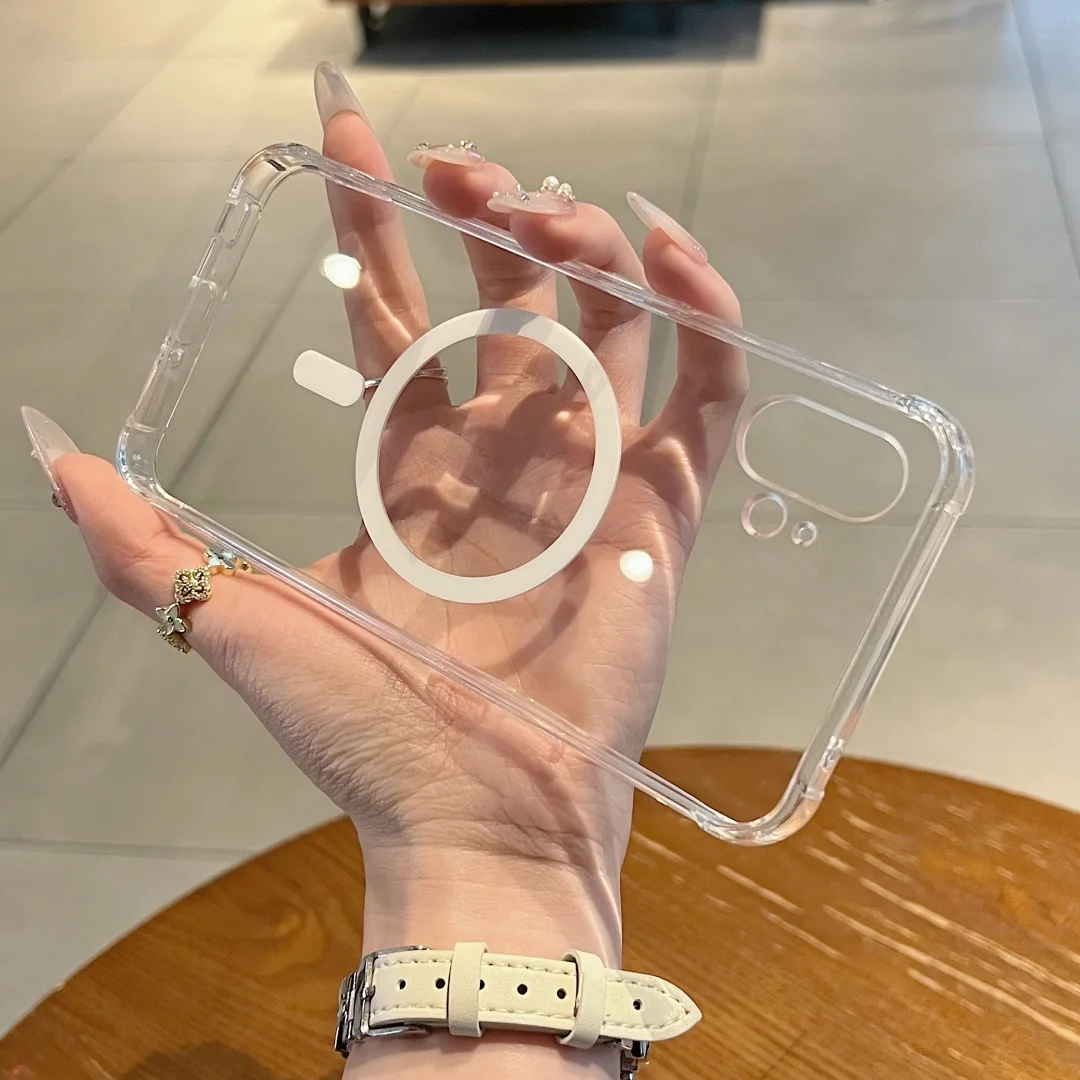 Transparent Magnetic Protective Phone Case with TPU Sides and Plastic Back