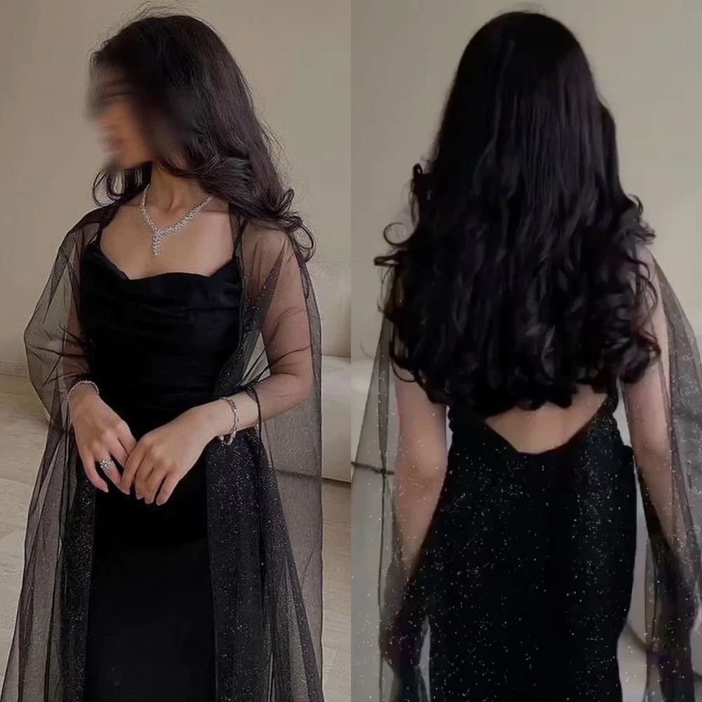 Ball Elegant Sparkle Spaghetti Strap Sheath Cocktail Dresses Paillette / Sequins Shirred Open Back Anke Length Satin Evening