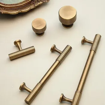 มือจับลิ้นชักเฟอร์นิเจอร์สไตล์วินเทจสีบรอนซ์สไตล์นอร์ดิกตู้เก็บของหรูหราลูกบิดตู้เสื้อผ้าตู้หนังสือ 1