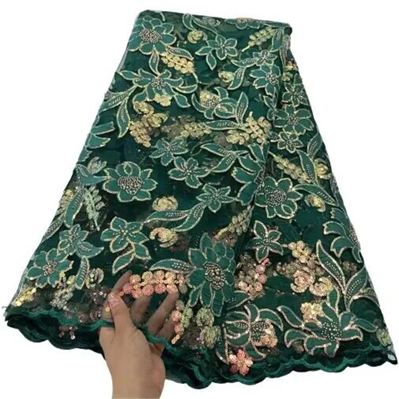 

2022 Luxury Sequins Lace Fabric Embroidery African French Mesh Tulle Lace Fabric For Nigeria Evening Dress Party Dress Wedding
