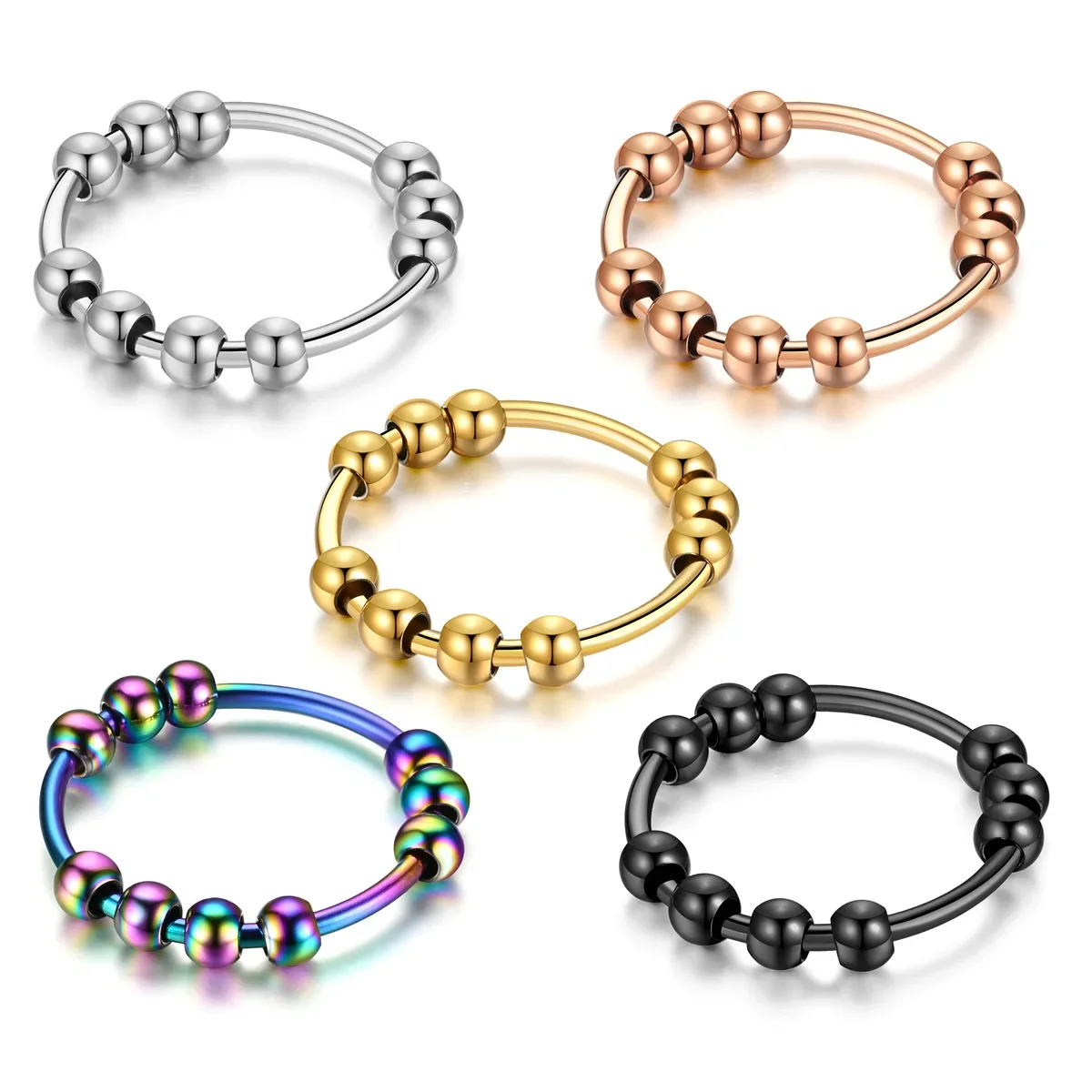 Tainless Steel Beads Anxiety Rings For Women Men Fashion Jewelry