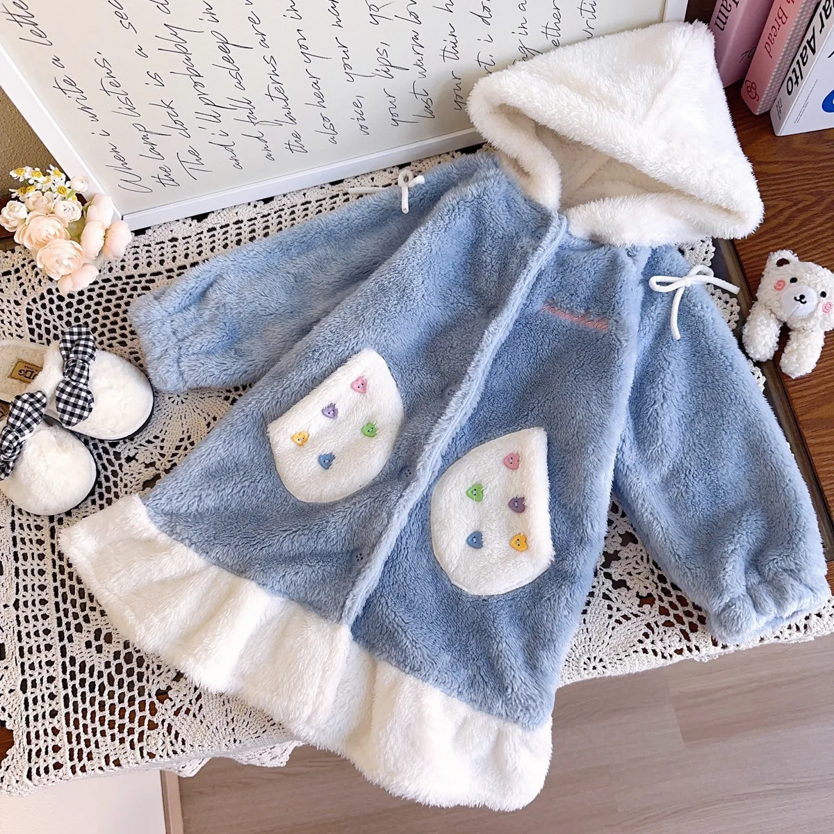 Girls' Home Clothes Winter New Fashion Baby Kids Thick Bathrobe Clothes Children Hooded Coat Outerwear Outfits 2-8yrs