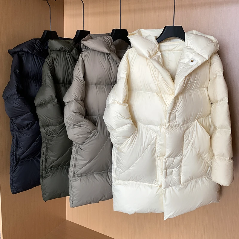 

Women Winter Hooded Puffer Jacket 2023 Fashion White Duck Down Flilling Lightweight Coats Casual Warm Outerwear Female
