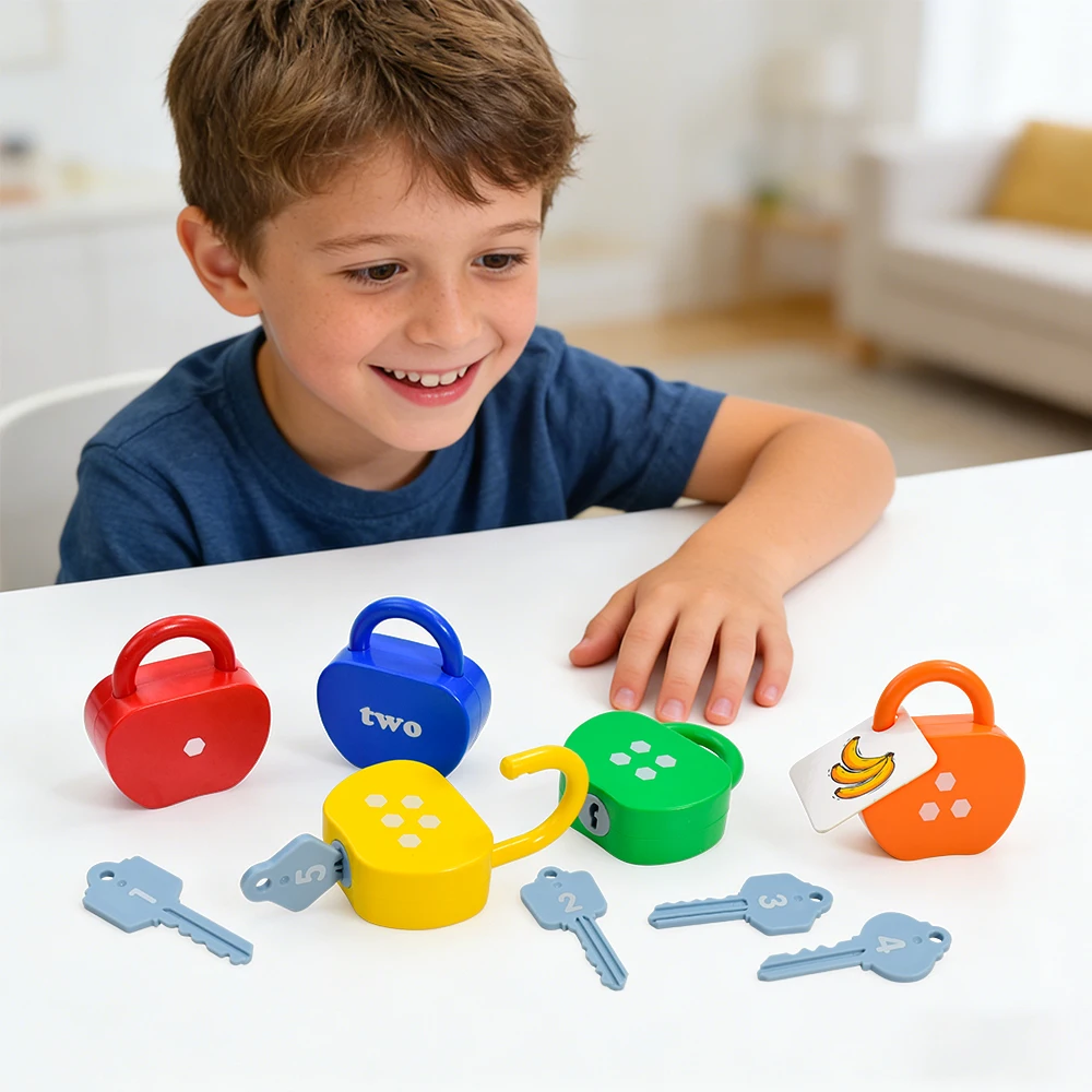 5 oder 10 Sets Schloss- und Schlüssel-Sensorikspielzeug, Zahlen Zählen & Zuordnen Mathe-Spiele, Vorschul-Lernaktivitäten – Detail 1