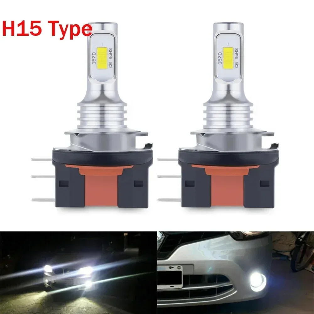 2PCS H15 LED Headlight Bulbs β 3570 CSP, 12V Super Bright White 6000K Car Fog Lights, High Beam & Daytime Running Lights for VW, Audi, BMW 1