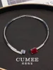 CUMEE Large Carat T-shaped Design Cultivation Synthetic Ruby Collar Necklace Open 925 sterling Silver Gold Plating 4