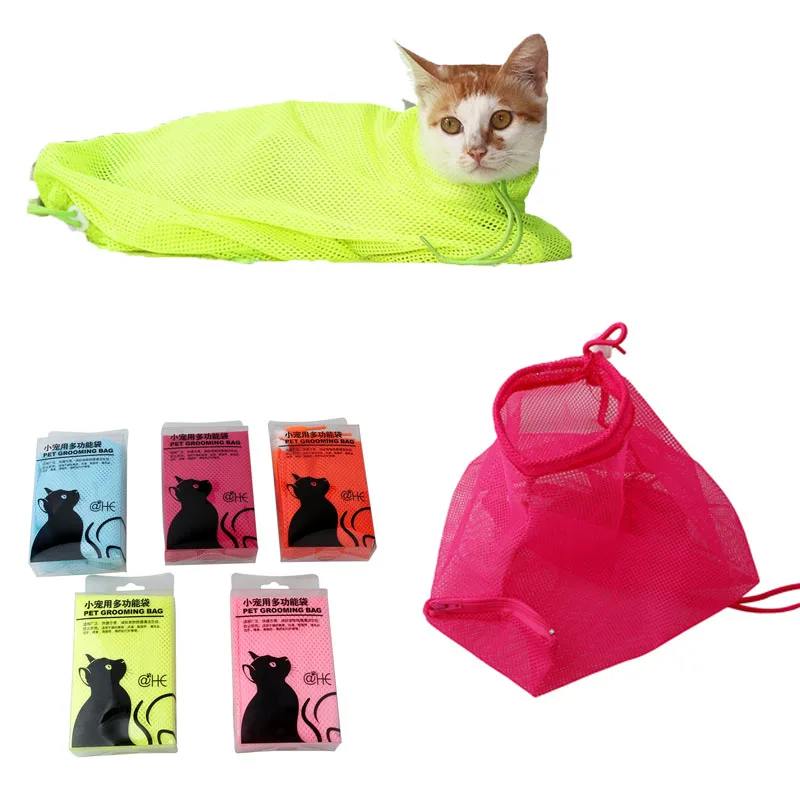 Mesh Cat Grooming Shower Bag Polyester Wash Mesh Bags Adjustable Cats Restraint Bag Prevent Scratching For Bathing Nail Trimming 5