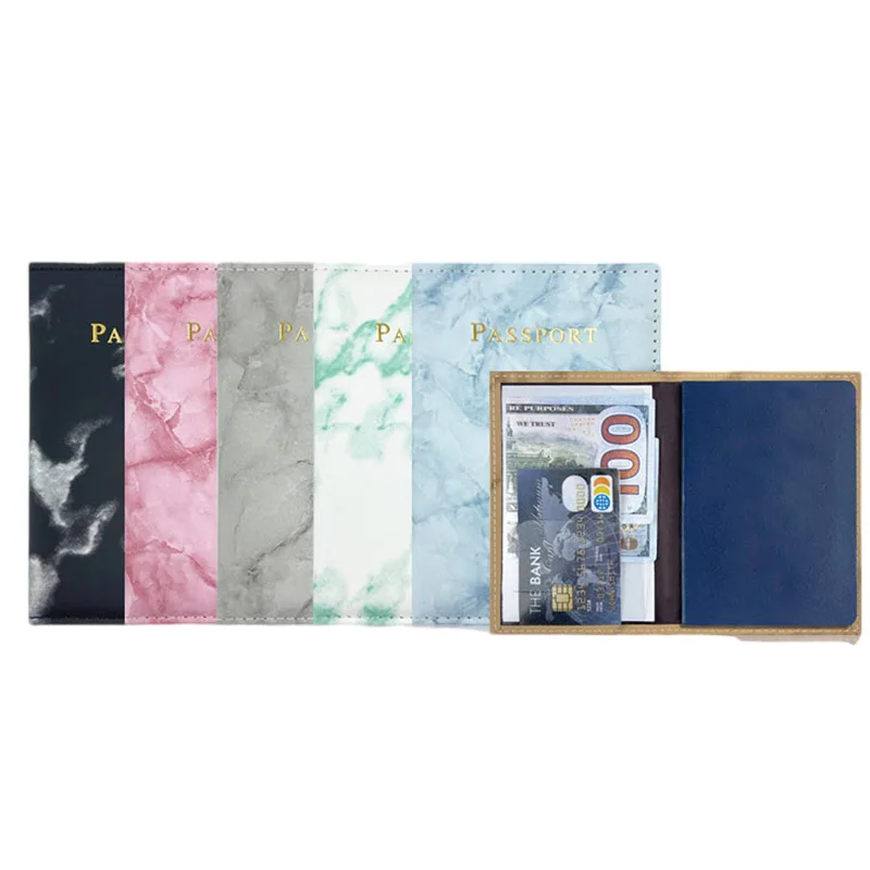 

Fashion Women Men Passport Cover Pu Leather Marble Travel ID Credit Card Passport Holder Packet Wallet Purse Bags Pouch