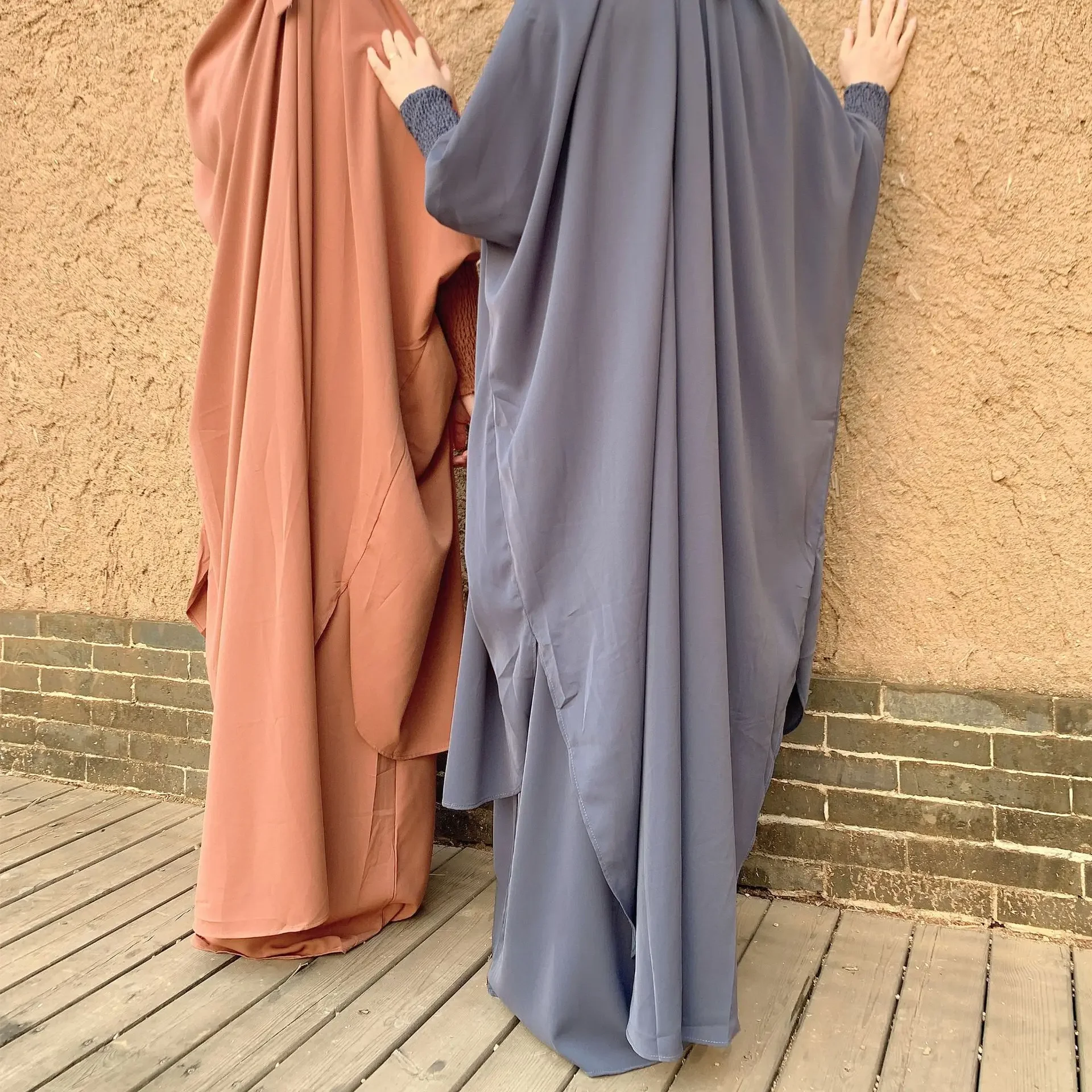 Ramadan Eid Jilbab Two Piece Muslim Set Prayer Garment Nida Abaya Dress Women Long Khimar Hijab Robe Kaftan Niqab Islam Clothes